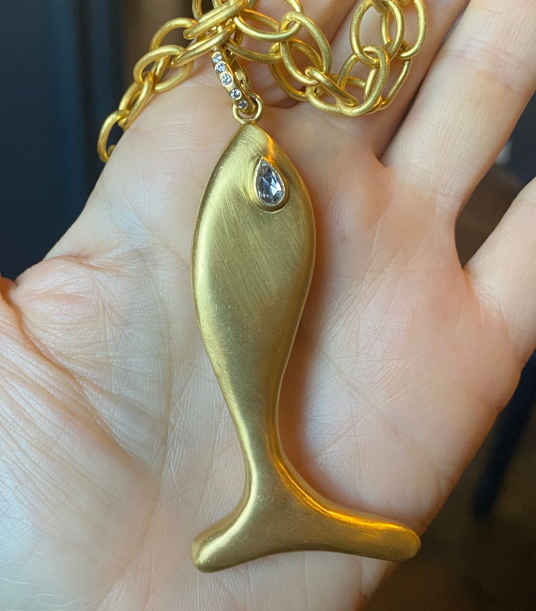 Large gold fish pendant – Stephanie Albertson Jewelry LLC
